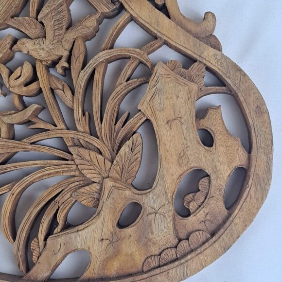 Vintage Intricately Hand Carved Wooden Decor Birds One Piece Construction - Picture 4 of 12